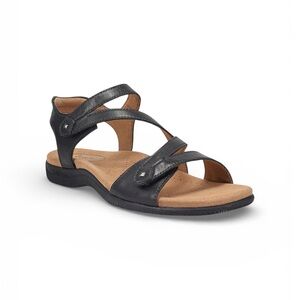 Taos Footwear Black Leather Big Time Cork Wedge Adjustable Strap Sandals Size 7